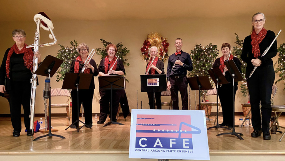 Join CAFE Flutes for "CAFE Holiday Delights" at Peoria Public Library, featuring festive music and interactive performances. Celebrate the joy of the holiday season with us! Contact us at 480-242-2124 for more information.